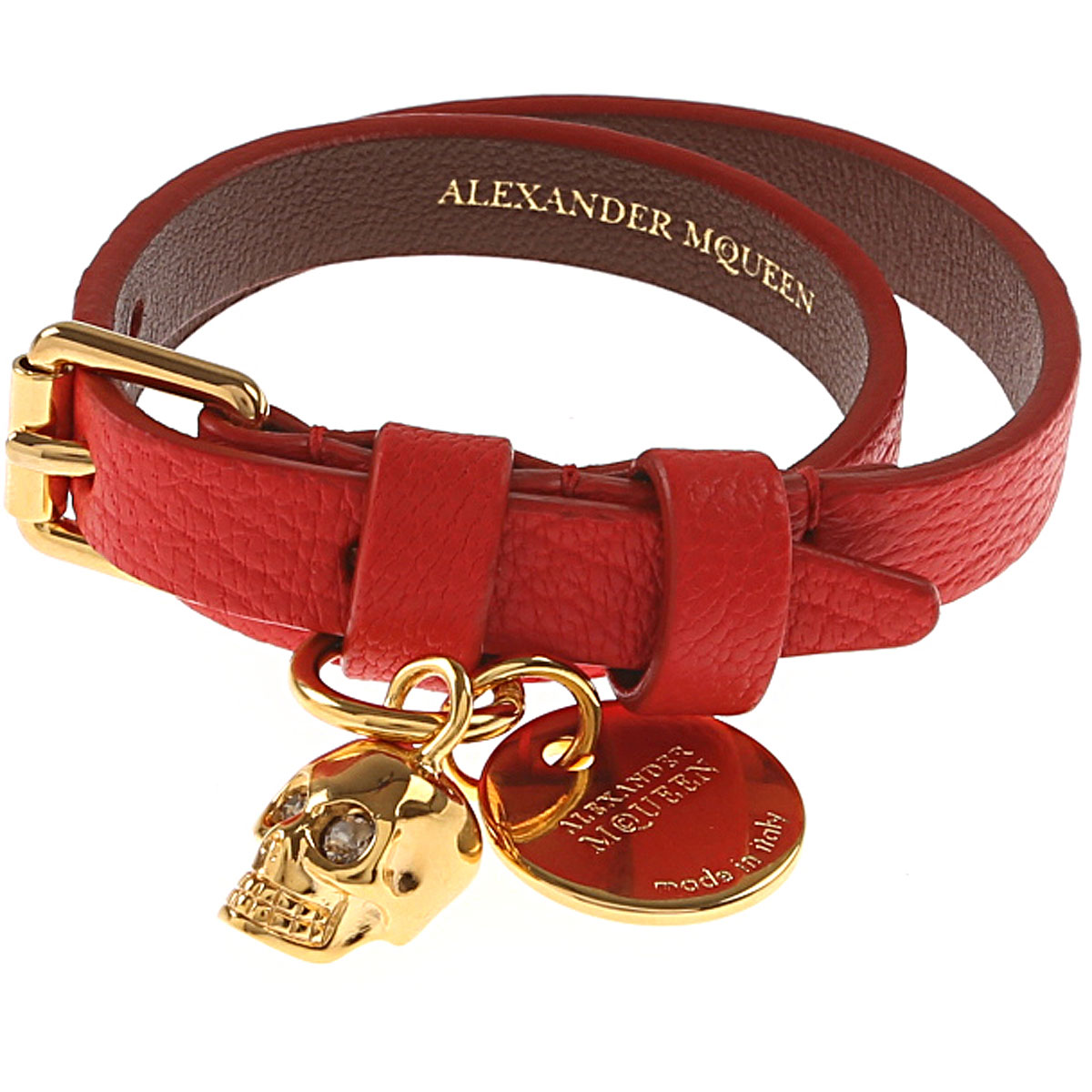 Alexander McQueen Bracelet Femme, Rouge, Cuir, 2017