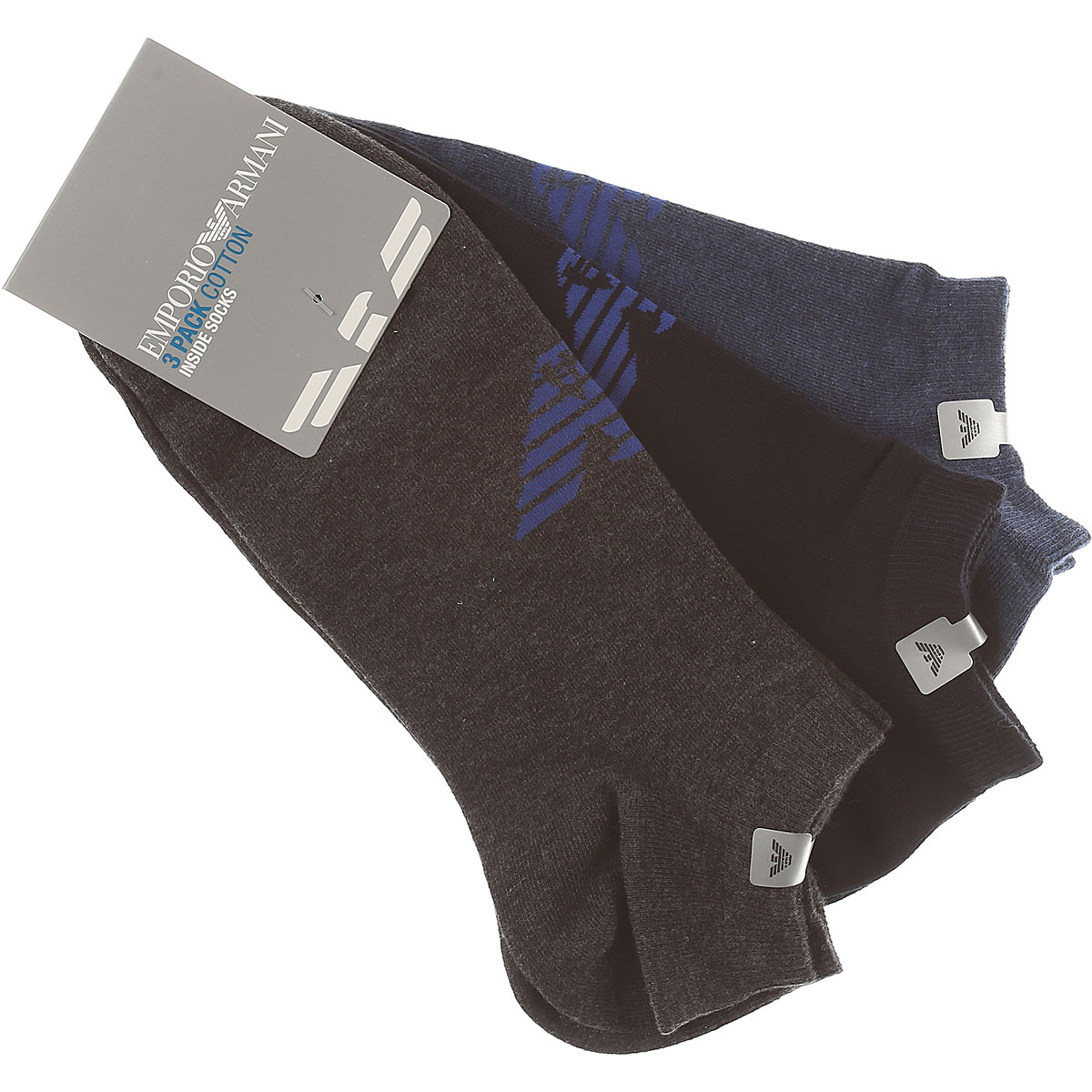 Chaussettes pour homme Emporio Armani , 3 Pack, Mélange gris fonc&eacut, Coton, 2017, L M